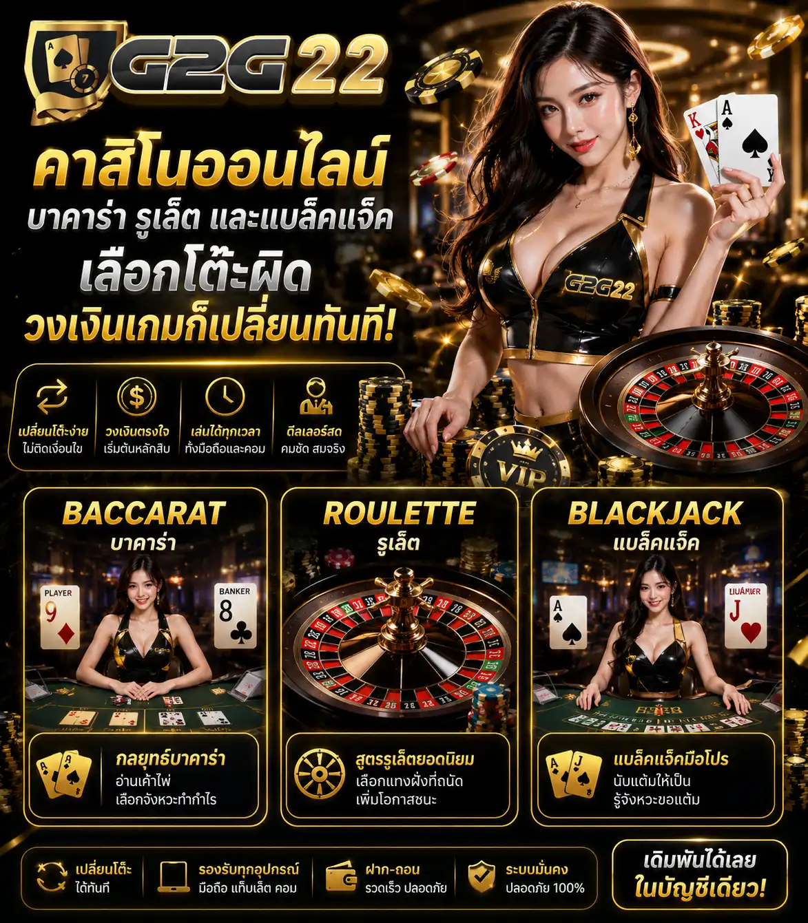 คาสิโนออนไลน์บาคาร่า รูเล็ต และแบล็คแจ็ค เลือกโต๊ะผิดวงเงินเกมก็เปลี่ยนทันที