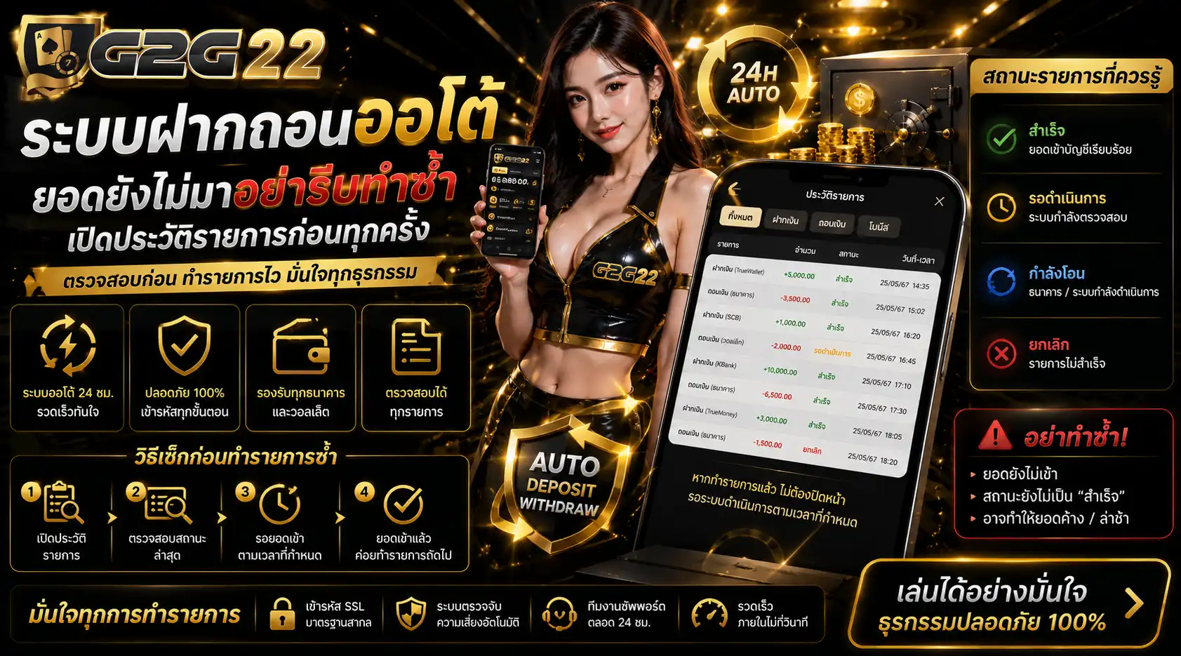 ระบบฝากถอนออโต้ g2g22 ยอดยังไม่มาอย่ารีบทำซ้ำ เปิดประวัติรายการก่อนทุกครั้ง